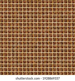 Seamless pattern. Gold, copper, bronze colors. Checkered texture. Pseudo 3d.