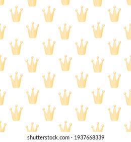 Seamless pattern with gold crown on white background. Beautiful print design for decor, textile, packaging, wrapping paper etc.