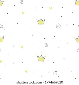 Seamless pattern with gold crown. Scandinavian style.