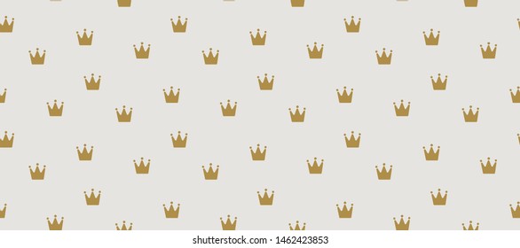 Seamless pattern with gold crowns on light background. Elegant print. Perfect pattern for wrapping paper, Wallpaper, fabric design, interior...Vector illustration.