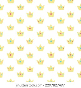 Seamless pattern with gold crowns on white background. Can be used for print, cards, kids' textile. Isolated vector.