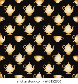 Seamless pattern with a gold cups on a black background