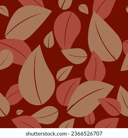 Seamless pattern of gold and dark red autumn stylized leaves on burgundy background. Beauty rustic eco friendly texture. Element for design, advertising, product packaging, labels, fabric, bed 