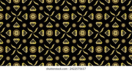 Patrón sin foco. Oro y diamantes.Ilustración vectorial.