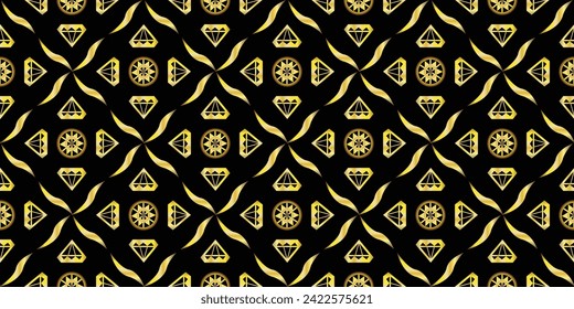 Patrón sin foco. Oro y diamantes.Ilustración vectorial.