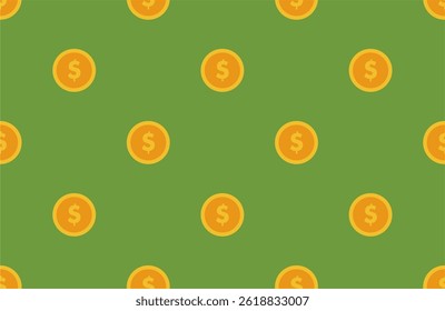 seamless pattern with gold dollar coin on green background. finance pattern.