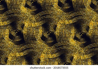 Patrón sin foco de puntos de confeti de polvo de oro. El efecto de las partículas brillantes de oro brillantes resplandecientes. Polvo brillante de estrella dorada, brillantes brillantes amarillos sobre negro para el diseño de celebración. Vector