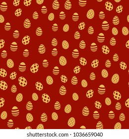 Seamless pattern with gold eggs on red background. Vector