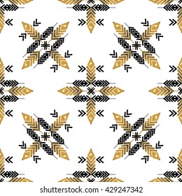 Seamless pattern with gold feathers. Tribal feathers on white background. Feathers Aztec seamless pattern. 