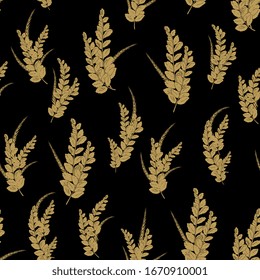 Seamless pattern with gold fern leaves, palm branch, leaves . Creative vintage jungle texture. Great for fabric, textile Vector Illustration