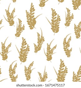 Seamless pattern with gold fern leaves, palm branch, leaves . Creative vintage jungle texture. Great for fabric, textile Vector Illustration