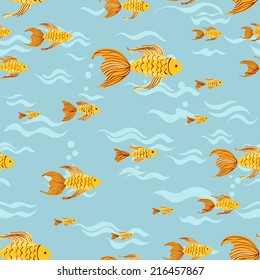 seamless pattern with gold fish on a blue background