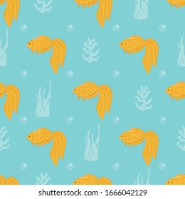 Seamless pattern with gold fish. Vector illustration.