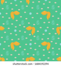 Seamless pattern with gold fish. Vector illustration.
