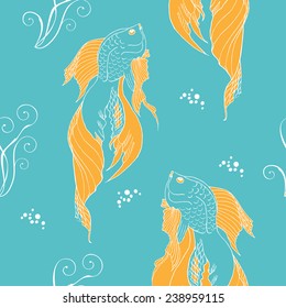Seamless  pattern with gold fishes