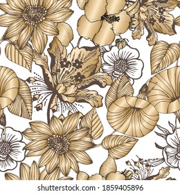 Seamless pattern. Gold Floral design vector illustration.