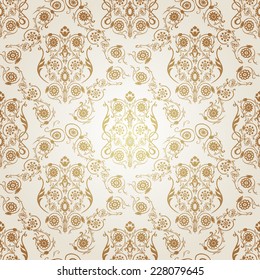 Seamless pattern with gold floral motif.