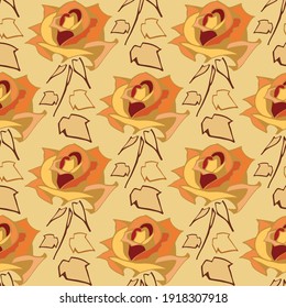 nahtloses Muster, Goldblume, Rose und Blattfarbe, Vektorgrafik 