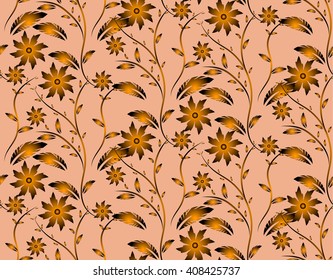 Seamless pattern with gold flowers