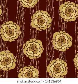 Seamless pattern from gold flowers for cards, invitations, tissue on a background of gold bars