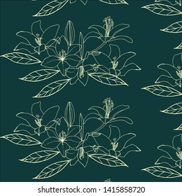 Seamless pattern with gold flowers on the bright background.