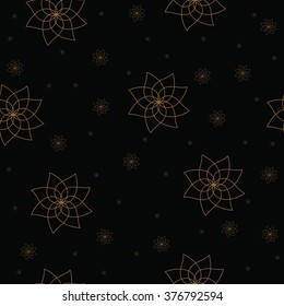 Seamless pattern with gold flowers on black background.Vector illustration