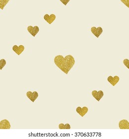 Seamless pattern with gold foil hearts.