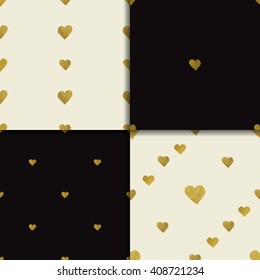 Seamless pattern with gold foil hearts set.