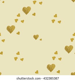 Seamless pattern with gold foil hearts.
