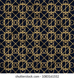 Seamless pattern of gold geometric on dark background