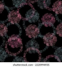 Seamless pattern with gold glitter dots. Bright seamless pattern with multicolor textured watercolor dots, on black background