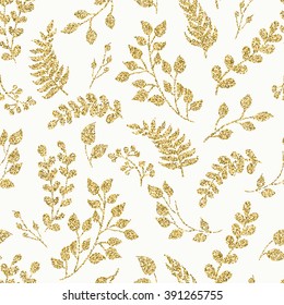 Seamless pattern gold glitter floral elements. Decoration elements for design invitation, wedding cards, valentines day, greeting cards