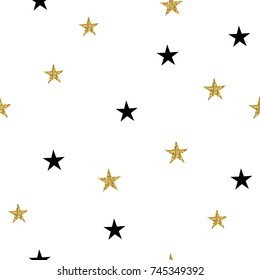 Seamless pattern with gold glitter stars.Vector background