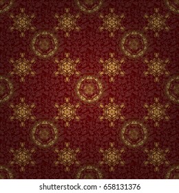 Seamless pattern of gold glitter stripes, zigzag chevron, wavy stripe, seamless texture golden lines on red. Hand drawn vector pattern for cards, invitation, wedding, wrapping paper.