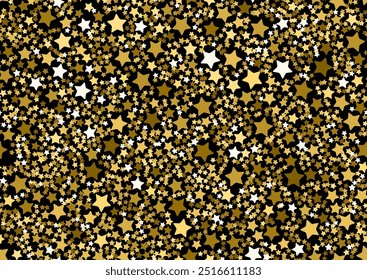 Patrón sin fisuras con estrellas con textura dorada. Los Elementos dispersos lanzados repiten la Ilustración vectorial de diseño eps10