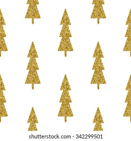 Seamless pattern with gold glitter textured spruces.