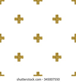 Seamless pattern with gold glitter textured cross shapes.