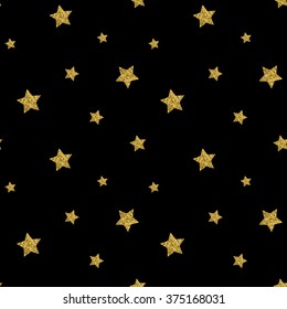 Seamless pattern with gold glitter textured stars. Vector background