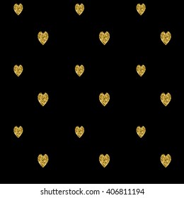Seamless pattern with gold glitter textured hearts. Vector background