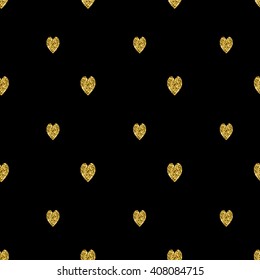 Seamless pattern with gold glitter textured hearts. Vector background