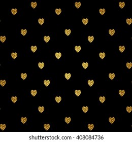 Seamless pattern with gold glitter textured hearts. Vector background