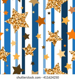 Seamless pattern with gold glitter textured stars.