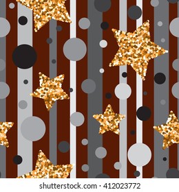 Seamless pattern with gold glitter textured stars.