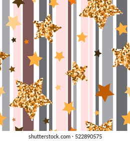 Seamless pattern with gold glitter textured stars  