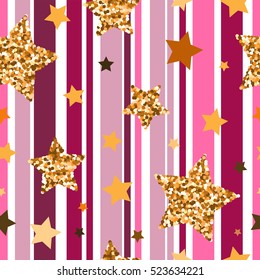 Seamless pattern with gold glitter textured stars  