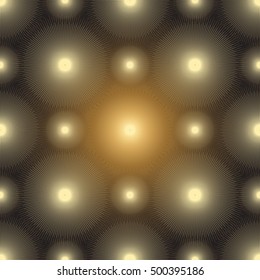 Seamless pattern with gold glowing spots on a dark background, vector