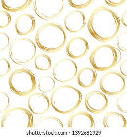 Seamless pattern of gold hand drawn circles, elements on white background. Hand-drawn painted elements. Vector illustration.