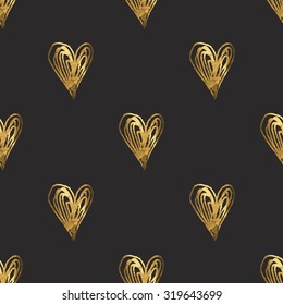 Seamless pattern with gold hearts. Abstract hand drawn background. Stylish modern gold print. Cute background for website, texture, fabric, invitation, save the date cards. Hipster style
