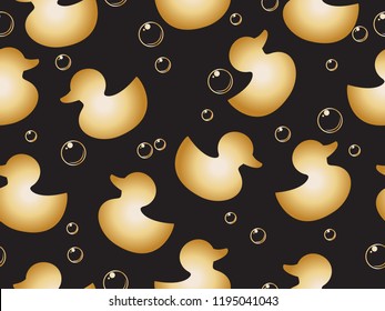 seamless pattern of gold icon duck on black background