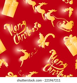 Seamless pattern, gold illustration on a red background, Christmas, New Year, vector